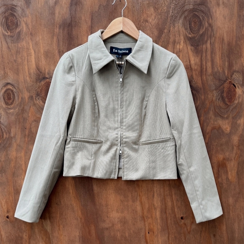 En Saison Women's Light Taupe Zip-Front Jacket